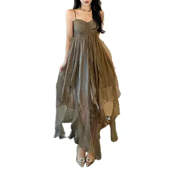 2023 Модное женское пляжное платье на бретельках Fairy Summer Girl Dresses неправильного кроя em