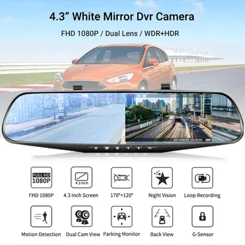 4.3In Dash Cam Автомобильный Видеорегистратор 24H HD 1080P Dash Camera Двухобъективный Видеомагнитофон 1080P Car Cycle Dashcam Mirror Driving Recorder