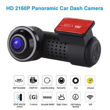 4K 2160P HD Автомобильный Видеорегистратор Dash Cam Wifi 360 Панорамная Камера 24H Мониторинг Парковки Рыбий Глаз Панорамный Вид Авто Черный Ящик Ночного Видения
