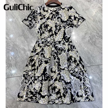 8.27 GuliChic, Женское модное Мини-платье с круглым вырезом, коротким рукавом и высокой талией, Тонкое трикотажное мини-платье в цветочек