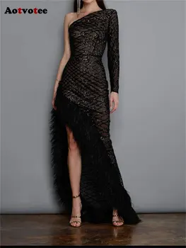 Aotvotee, асимметричные платья Макси для женщин 2023, Летнее платье на одно плечо, Винтажные вечерние платья в тонкую полоску с диагональным воротником.