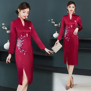 Cheongsam wedding 2023 Весенне-осеннее свадебное платье с вышивкой в китайском стиле, благородное платье-чонсам с длинными рукавами