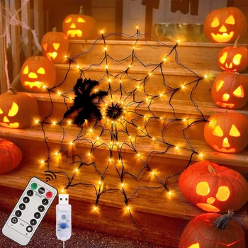 Halloween Spider Web String Light Водонепроницаемые Сетчатые Фонари с Дистанционной Паутиной Halloween Decoration Lights для Дома В помещении на открытом воздухе