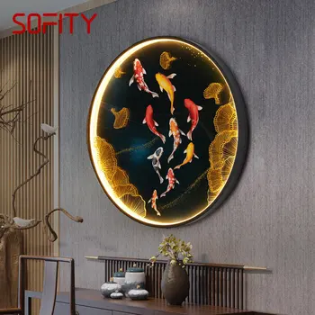 PLLY Интерьер 9 Рыб Настенные светильники с изображением рыб Лампы СВЕТОДИОДНЫЕ китайские фрески Креативная спальня Прикроватные бра для домашнего коридора