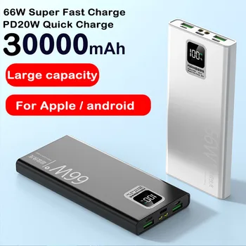 Power Bank 30000mAh с USB-Выходом 66 Вт Быстрая Зарядка Powerbank Внешний Аккумулятор для iPhone Huawei Xiaomi Samsung Powerbank