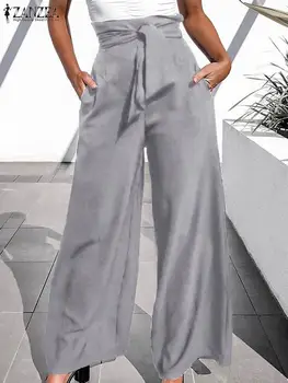 ZANZEA 2023, Летние офисные женские широкие брюки, женские модные бандажные брюки, повседневные Свободные брюки на молнии, женские панталоны Оверсайз
