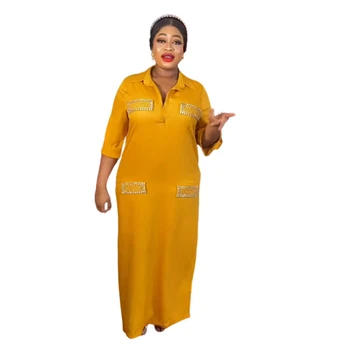 Африканские платья для женщин, летние Элегантные африканские платья из полиэстера с рукавом 3/4, желто-белое длинное платье, макси-платье, африканская одежда в стиле дашики