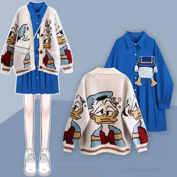 Большой женский осенний комплект из двух предметов, Новый женский свитер, пальто 2023 года, комплект синего платья K & L.