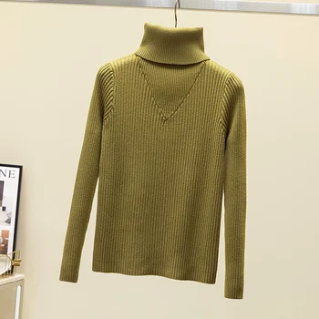 Винтажный повседневный вязаный свитер с высоким воротом, осень-зима, Утолщенный низ с длинным рукавом, Женские пуловеры, свитера, джемперы, топы 28748