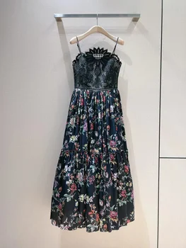 Дизайнер Fyion, Модное летнее женское платье Макси с кружевной вышивкой и цветочным принтом в стиле пэчворк, 2023
