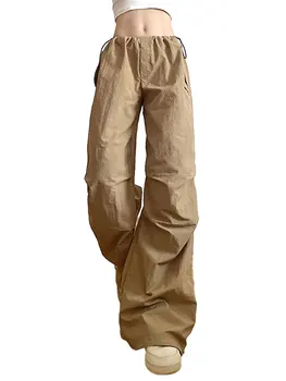 Женские мешковатые брюки-карго с низкой талией и вышивкой букв, парашютные брюки с рюшами, длинные брюки