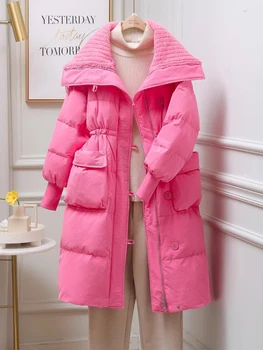 Зимняя мода 2023 Года, Парка с хлопковой подкладкой, Женское Длинное пальто с большим карманом, Утепленная женская Ветрозащитная куртка, Теплая верхняя одежда, Женская одежда