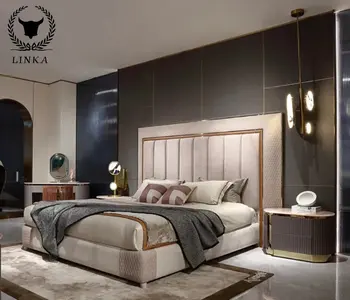 Итальянская роскошная двуспальная кровать из матовой кожи, светлая роскошная современная свадебная кровать в главной спальне, новый продукт элитной мебели