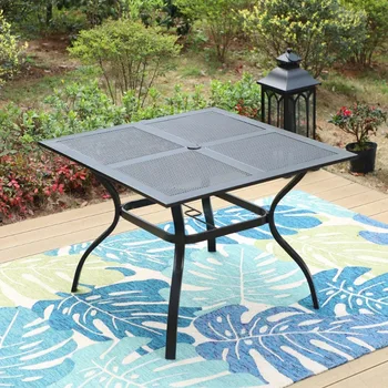 Квадратный уличный металлический обеденный стол MF Studio 37 дюймов с отверстием для зонтика 1,57 дюйма, черный 0
