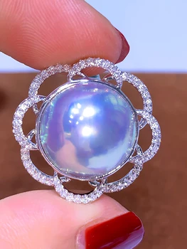 Кольцо Mabei из натурального камня, Фантастический красочный жемчуг морской воды 16-17 мм, Сверхпрочный свет, 18-Каратное золото, бриллиант, Темпераментное кольцо, женское