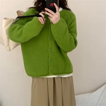 Корейский весенне-осенний новый свитер, куртка, женский простой однотонный вязаный кардиган, мягкий, восковой и свежий.