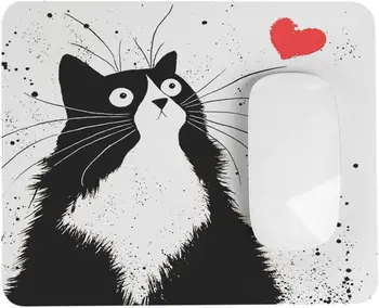 Кошачий Коврик для Мыши Черный Кот с Сердцем Любви Игровой Коврик Для Мыши Резиновый Коврик для Мыши для Компьютера Ноутбука Офисной Работы 7,9x9,5 дюймов