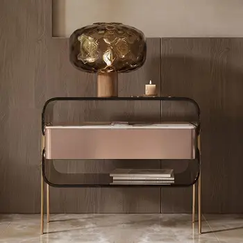 Легкие Роскошные Акриловые тумбочки Итальянский минималистичный современный шиферный прикроватный столик Домашний шкаф для хранения вещей с лампой Мебель для спальни