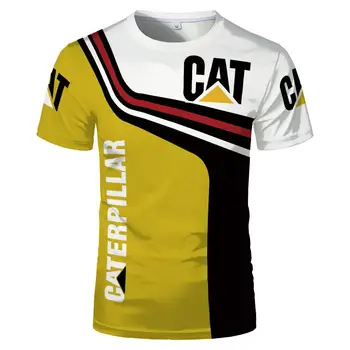 Летние удобные и дышащие мужские и женские футболки, футболки с короткими рукавами с крупным 3D принтом Cat Excavator,