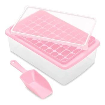 Лоток для кубиков льда с крышкой и ящиком для хранения, легко снимаемый, 55 шт. Лоток для льда с непроливаемой крышкой, контейнер-совок, розовый