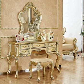 Мебель для спальни, европейский комод, принцесса, американская роскошь, массив дерева, шампанское, золото, зеркало для макияжа, столик для макияжа