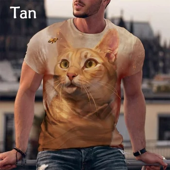 Модный топ с 3D-принтом кота, милая повседневная футболка с круглым вырезом и принтом животных, футболка с короткими рукавами