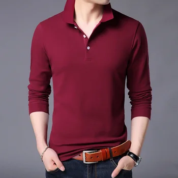 Мужская одежда 2023 года, Осенняя повседневная футболка с длинными рукавами в новом стиле, высококачественные хлопковые топы с лацканами в деловом стиле, футболка