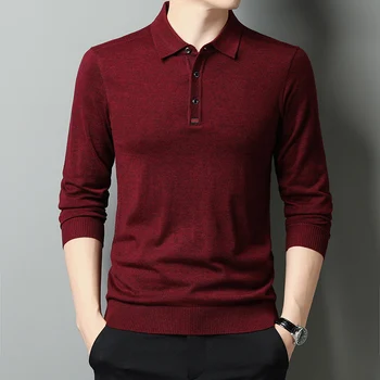 Мужская рубашка поло без плюша, модный повседневный вязаный шерстяной свитер с длинным рукавом, теплые поло De Rayas