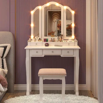 Набор для макияжа Longtesun, набор для подростков, белый туалетный столик с зеркалом и подсветкой, туалетный столик с подсветкой для макияжа