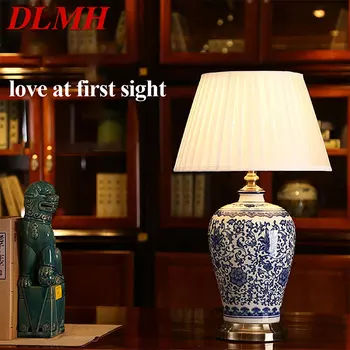 Настольные лампы DLMH из современной керамики со светодиодной подсветкой из китайского сине-белого фарфора для дома, гостиной, спальни