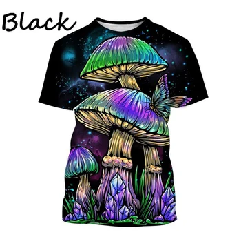 Новая горячая распродажа, футболка с 3D-принтом грибов, круглый вырез, короткий рукав, растительный узор, Модные повседневные топы унисекс