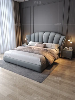 Новая роскошная кожаная кровать Nordic light в главной спальне двуспальная мягкая сумка двуспальная кровать современная простая итальянская кожаная кровать
