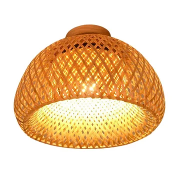 Плетеная крышка потолочного светильника в стиле ретро из бамбука, тканый абажур, аксессуар для декора лампы (без лампы накаливания)