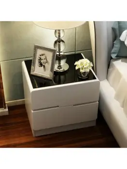 Прикроватный столик со стеклянной росписью, Простой современный шкафчик, Прикроватная тумбочка для спальни, белый шкаф для хранения