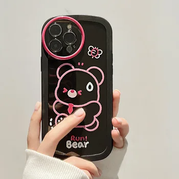 Прозрачный черный Чехол для телефона с мультяшным медведем для iPhone 14 13 12 11 Pro Max PLUS X XS XR SE 2020 С защитой от падения Сзади 0