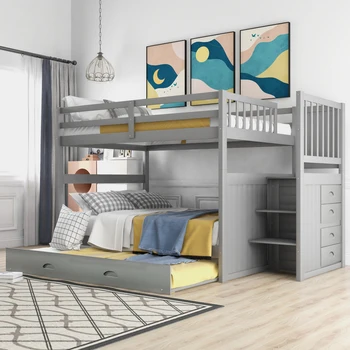 Простой дизайн, двухъярусная кровать с двумя односпальными кроватями, надежная лестница, удобная для молодежи, детская спальня