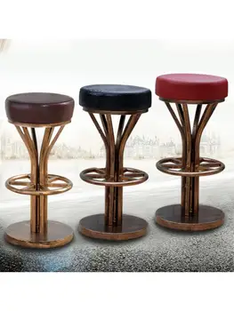 Ретро барный стул, Американский барный стул из кованого железа, современный минималистичный KTV, круглый высокий стул из античной меди, Металлический барный стул