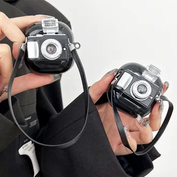Роскошная 3D ретро камера со вспышкой Чехол для наушников Samsung Galaxy Buds 2 Pro Buds Pro Live Защитный чехол с кожаным ремешком на запястье