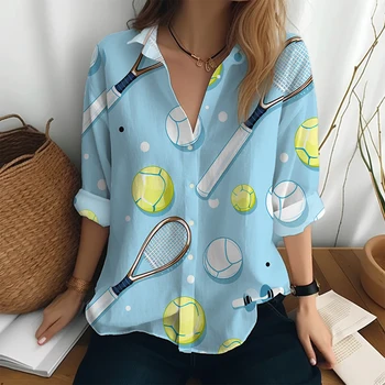 Рубашка в стиле харадзюку, весенне-осенняя высококачественная рубашка, женская модная рубашка на пуговицах, теннисная рубашка с 3D-принтом и длинными рукавами