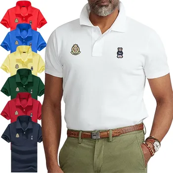 Рубашка поло из 100% хлопка, мужские повседневные однотонные мужские топы с коротким рукавом, летняя высококачественная мужская футболка с лацканами, Тип посадки