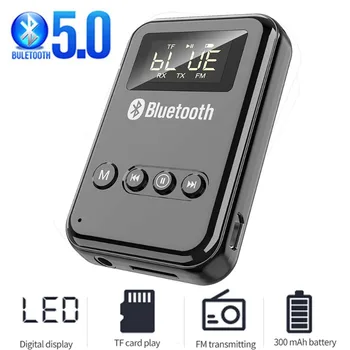 Светодиодный адаптер Bluetooth 5.0, передатчик, приемник, Беспроводной звук для автомобильной музыки, динамик для наушников, батарея 300 мА, Поддержка TF-карты, FM