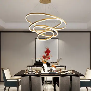 Современная светодиодная хрустальная люстра с 4 кольцами, современный подвесной светильник для гостиной, столовой с дистанционным управлением