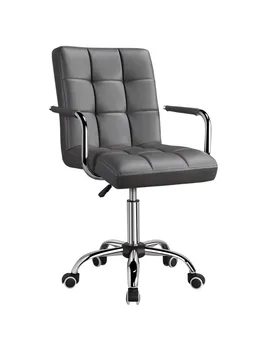 Современный офисный стул SMILE MART из искусственной кожи с регулируемыми колесиками, серый