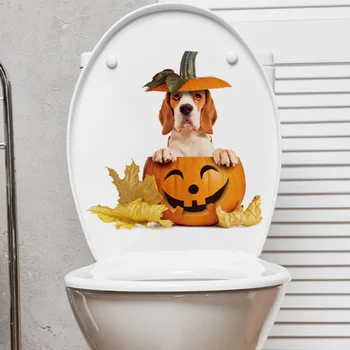 Украшения для собак в виде тыквы на Хэллоуин, наклейки для туалета, украшения для ванной комнаты, Водонепроницаемые чехлы для унитаза, самоклеящиеся наклейки на стену