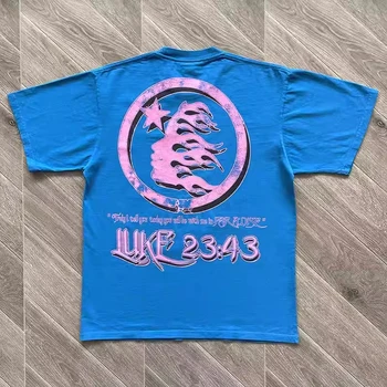 Уличная одежда 23SS
 Голубая футболка Hellstar Resurrection Для мужчин и женщин, футболки лучшего качества, технологичная одежда