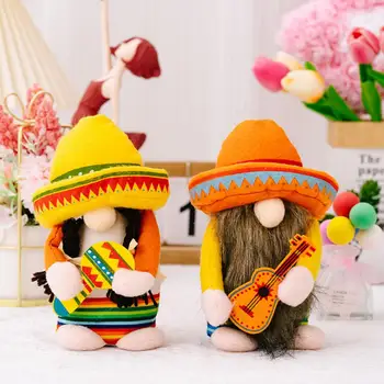 Фестиваль благодарения, плюшевая кукла-гномы, Безликая кукла-карлик, держащая гитару, Плюшевая игрушка, Мексиканский карнавал, украшение в виде гномов, Спасибо