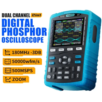 Цифровой осциллограф FNIRSI DPOX180H 2 В 1, портативный генератор сигналов профессиональной функции, двухканальный, 180 МГц-3 ДБ, 500 МС/с