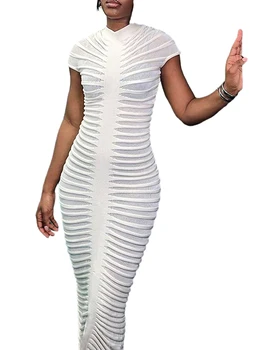Женское трикотажное облегающее платье миди, однотонное платье с имитацией горловины, короткий рукав, Прозрачное сетчатое облегающее платье на осень 1