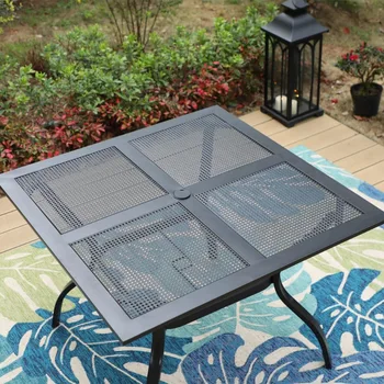 Квадратный уличный металлический обеденный стол MF Studio 37 дюймов с отверстием для зонтика 1,57 дюйма, черный 1