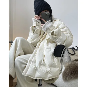Новый зимний силуэт с томными тиснеными лацканами, рубашка, пуховик для свободного образа, тонкая и теплая куртка для женщин 1